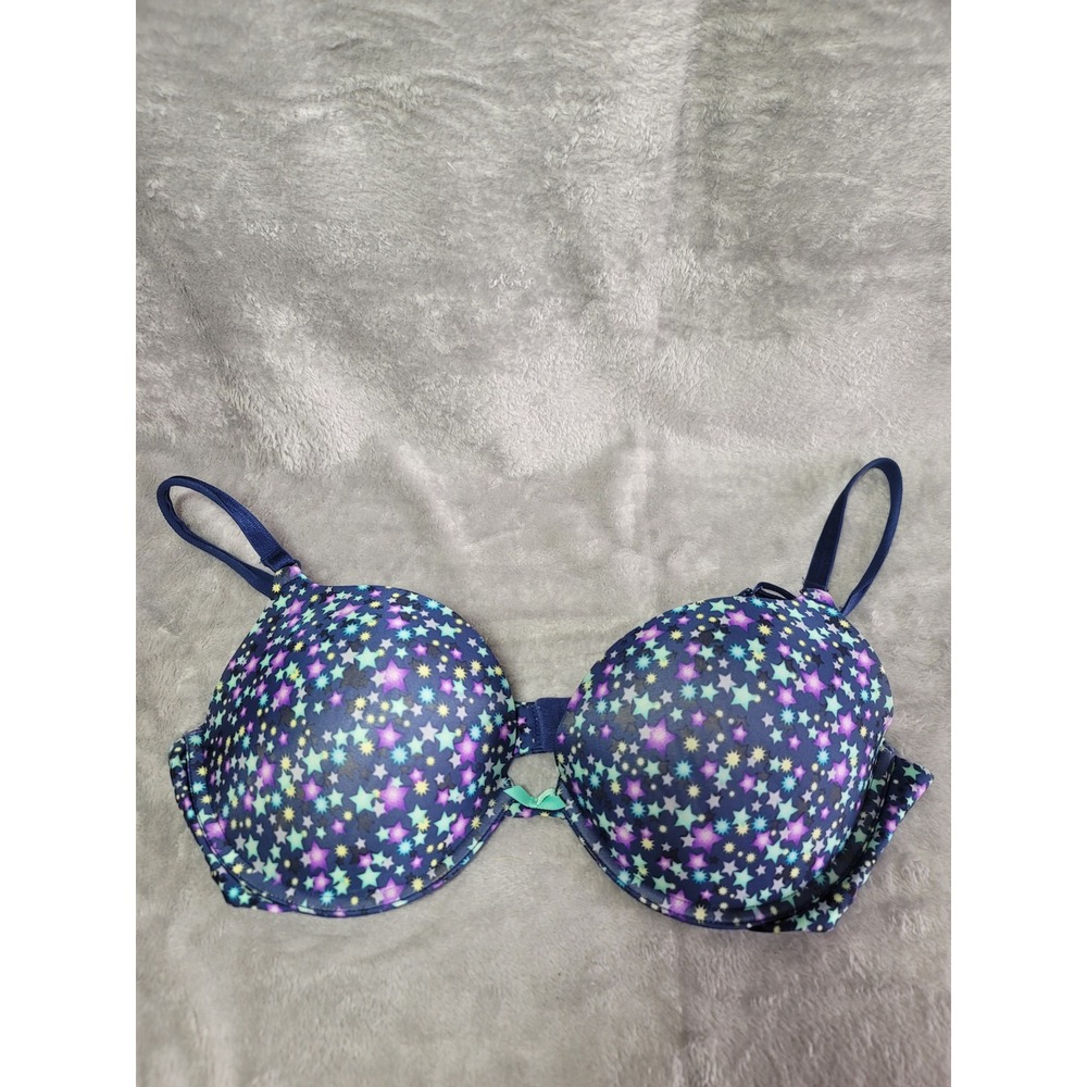 Victorias Secret Push-Up Bra 38C Navy Blue Celestial Star Print Underwire Padded